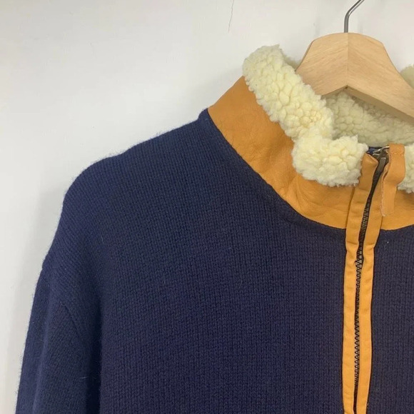 Orvis Men's Quarter‎ Zip 100% Lambswool and Leather Long Sleeve Pullover Size L - Picture 4 of 11